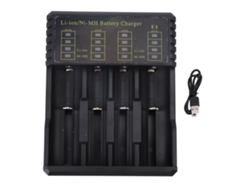 Cargador USB inteligente 2026 con 4 ranuras universales para baterías de iones de litio, Ni-MH, Ni-Cd, AA, AAA, AAAA, C, 18650, 26650, 16340 y LED.