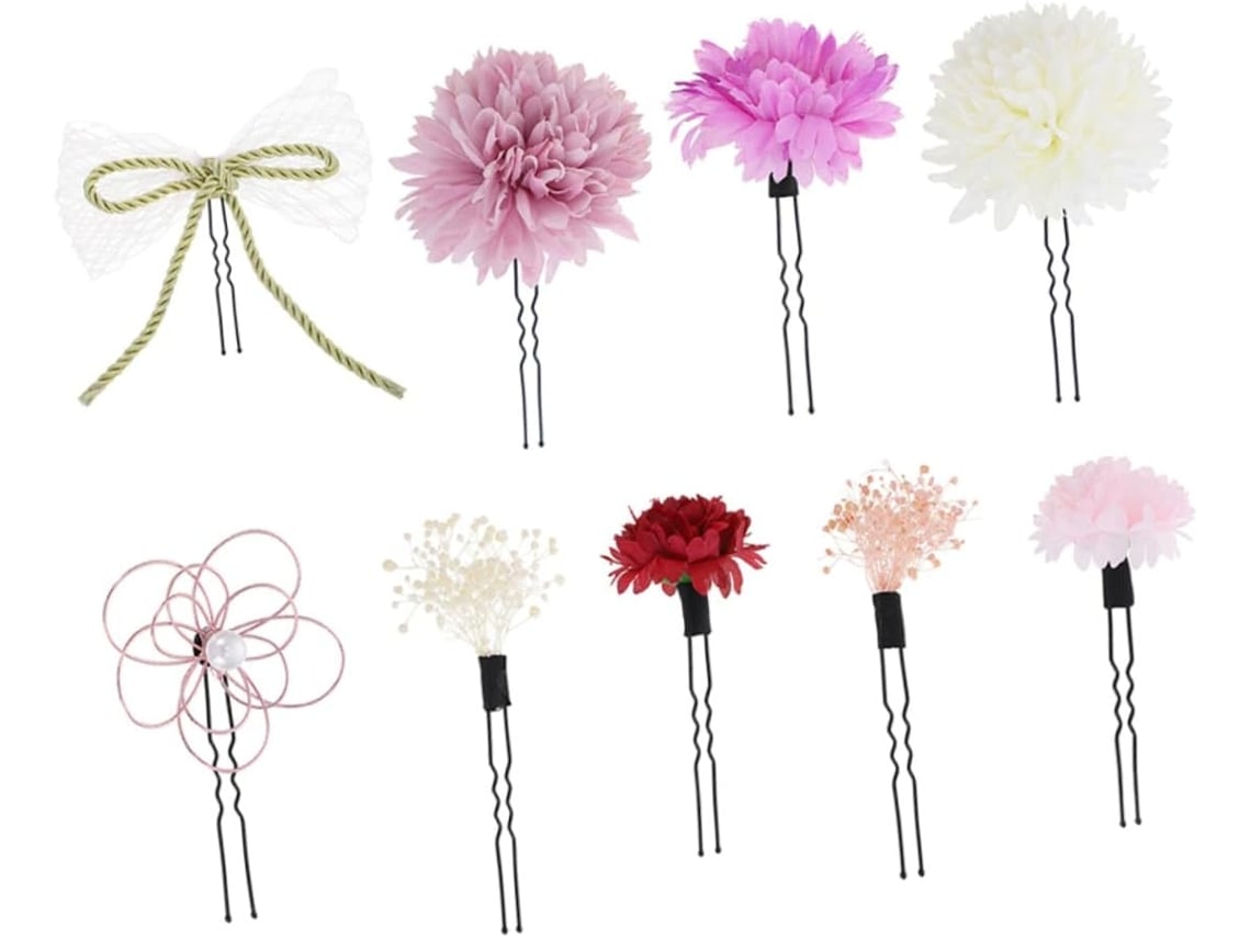 Presilha De Cabelo Japonesa Com Estampa Floral, Conjunto De 3 Peças Na Cor Roxa