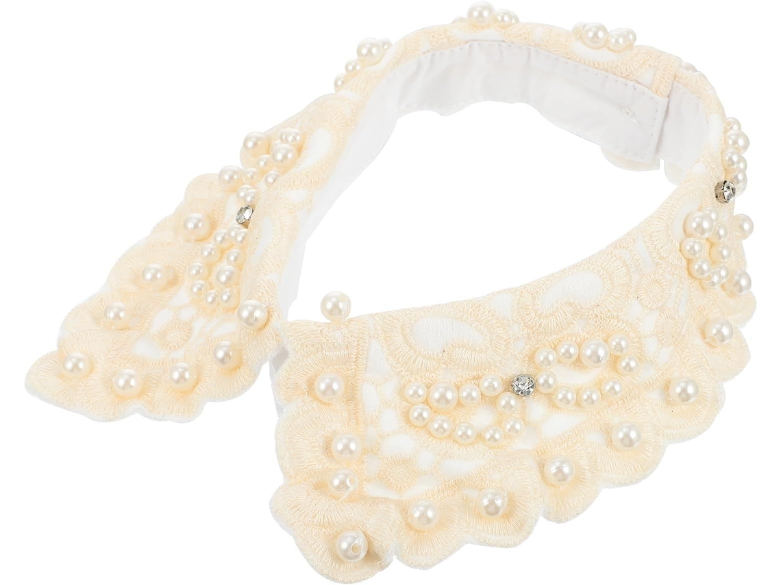 Cuello De Encaje Con Cuentas Desmontable Estilo Retro Para Mujer, De Algodón Beige, Elegante Y Duradero, Ideal Para Bodas.