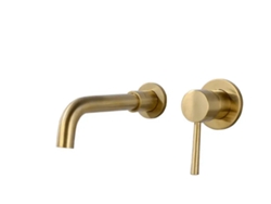 Grifo Mural Para Lavabo 022 En Latón Dorado Cepillado Colección Scamandre