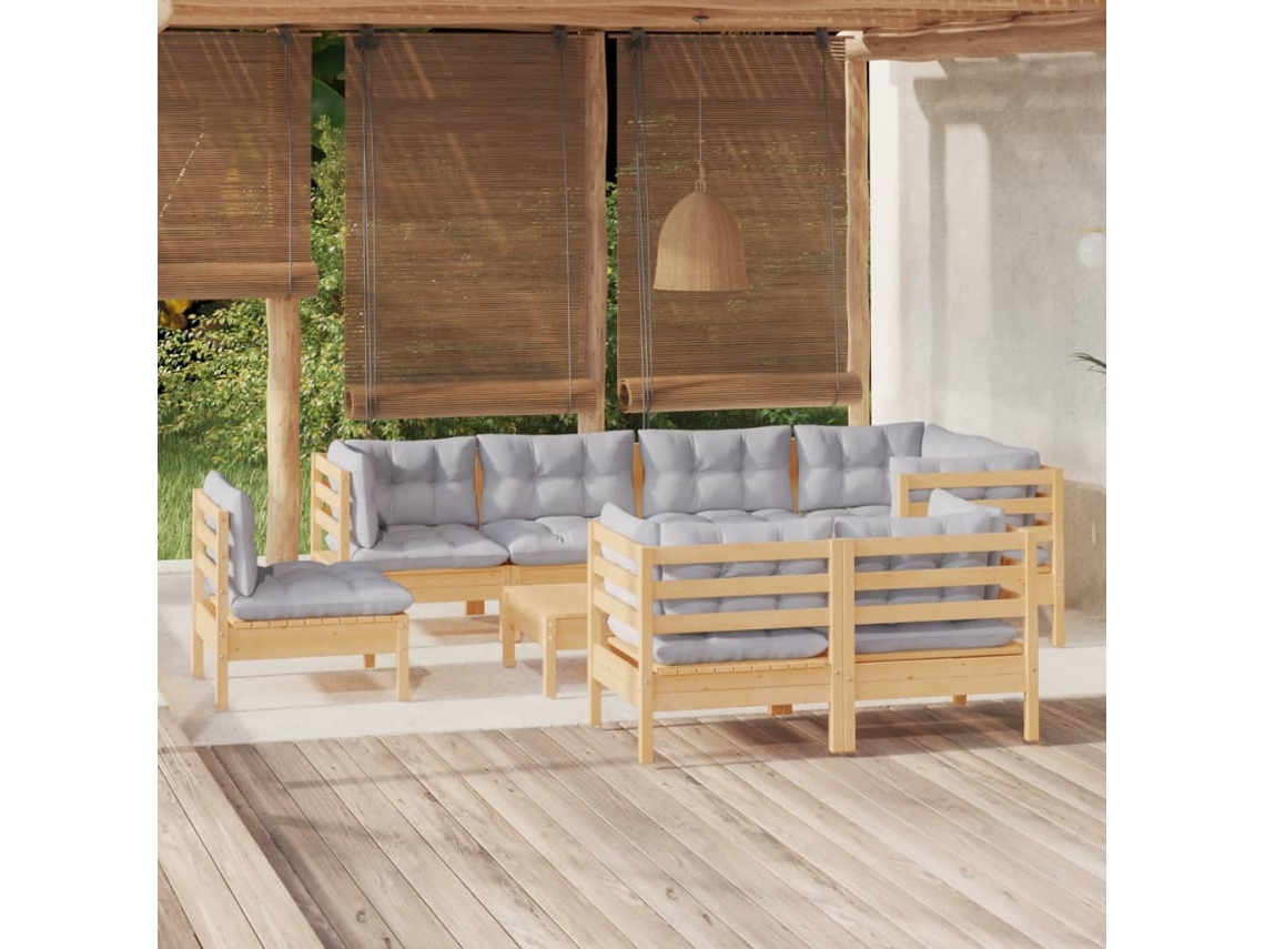 Pcs Conjunto Lounge De Jardim Almofadões Cinza Pinho Maciço Dkd Home Decor