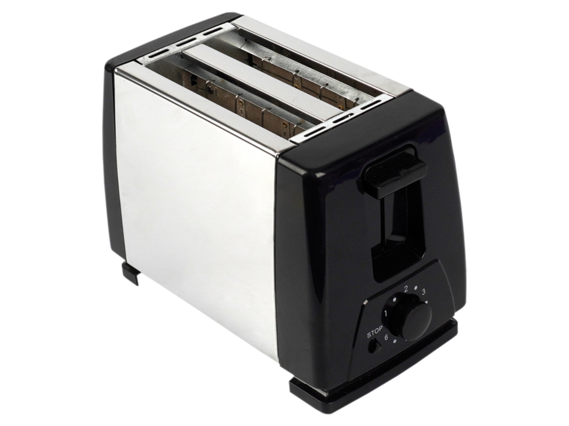 Tostadora 2 Rebanadas 800W , Control de Tostado y Recogemigas , Negro con Acero Inoxidable KLACK