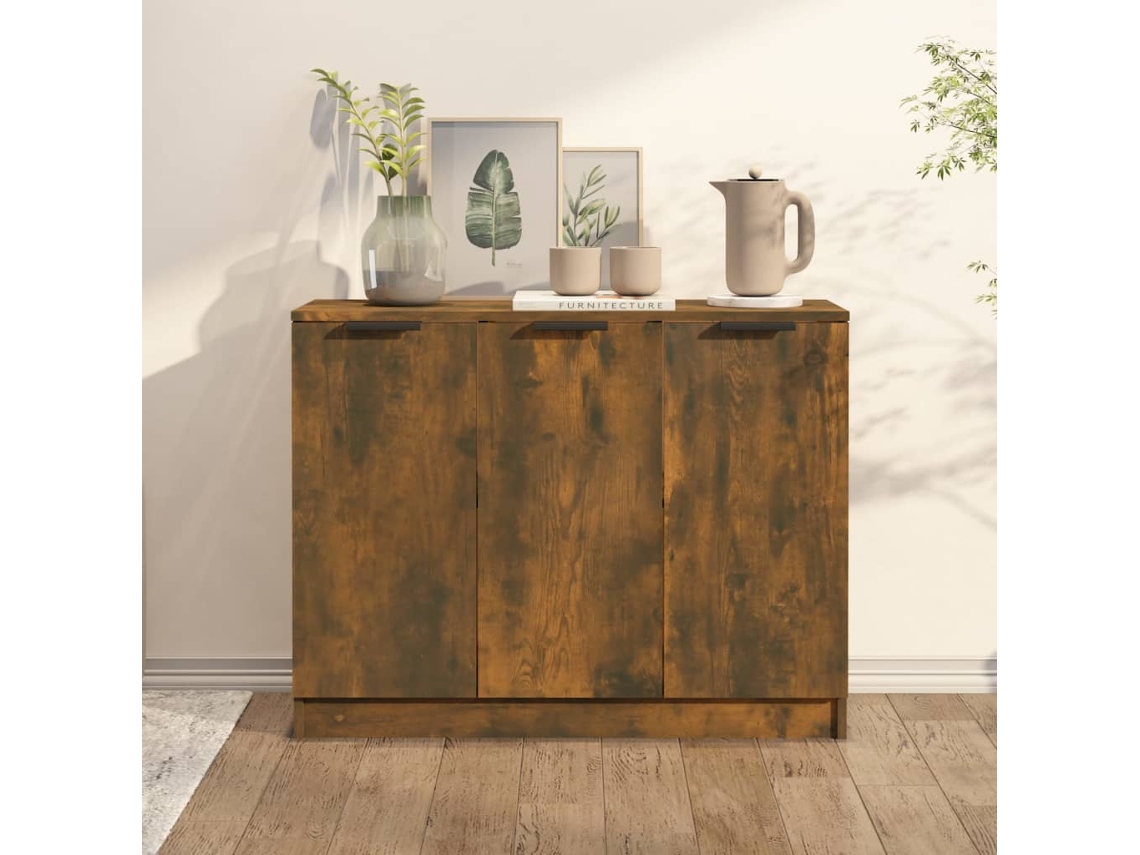 Aparador Madera Contrachapada Color Roble Ahumado 90,5x30x70 Cm