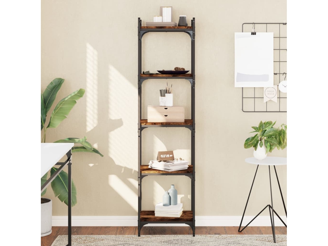 Estantería | Librería | Armario De Libros 5 Estantes Madera Ingeniería Roble Ahumado 40x30x154cm