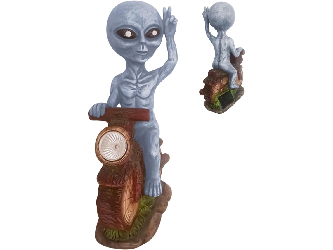 Decoración Genérica De Alienígena Solar: Pequeña Figura Fantástica Hecha De Resina Con Luz Solar Integrada, 10,5 X 19,5
