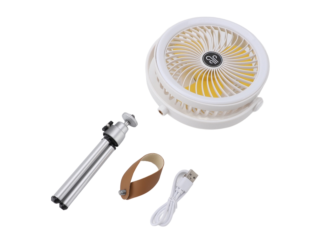 Ventilador De Camping Con Linterna Led, 1200 Mah, Recargable Por Usb, Portátil, Con Trípode Y Correa.