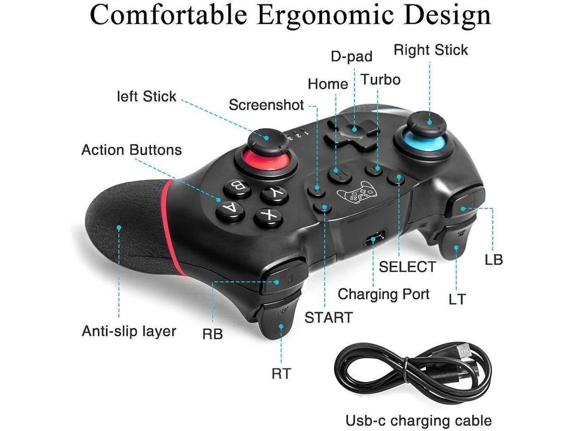 Mando Nintendo Switch Pro ENZONS (Bluetooth - Negro)