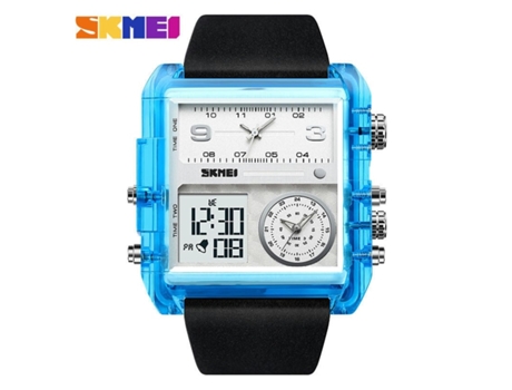 Reloj despertador de cuarzo cuadrado LED de 3 horas para hombre con pantalla analógica azul transparente VEANXIN