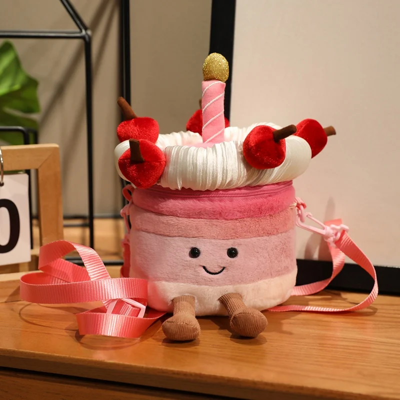 (pastel De Cereza De 20 Cm) Bolso Bandolera De Peluche Con Forma De Comida, Divertido Y Adorable, Suave Y Esponjoso.