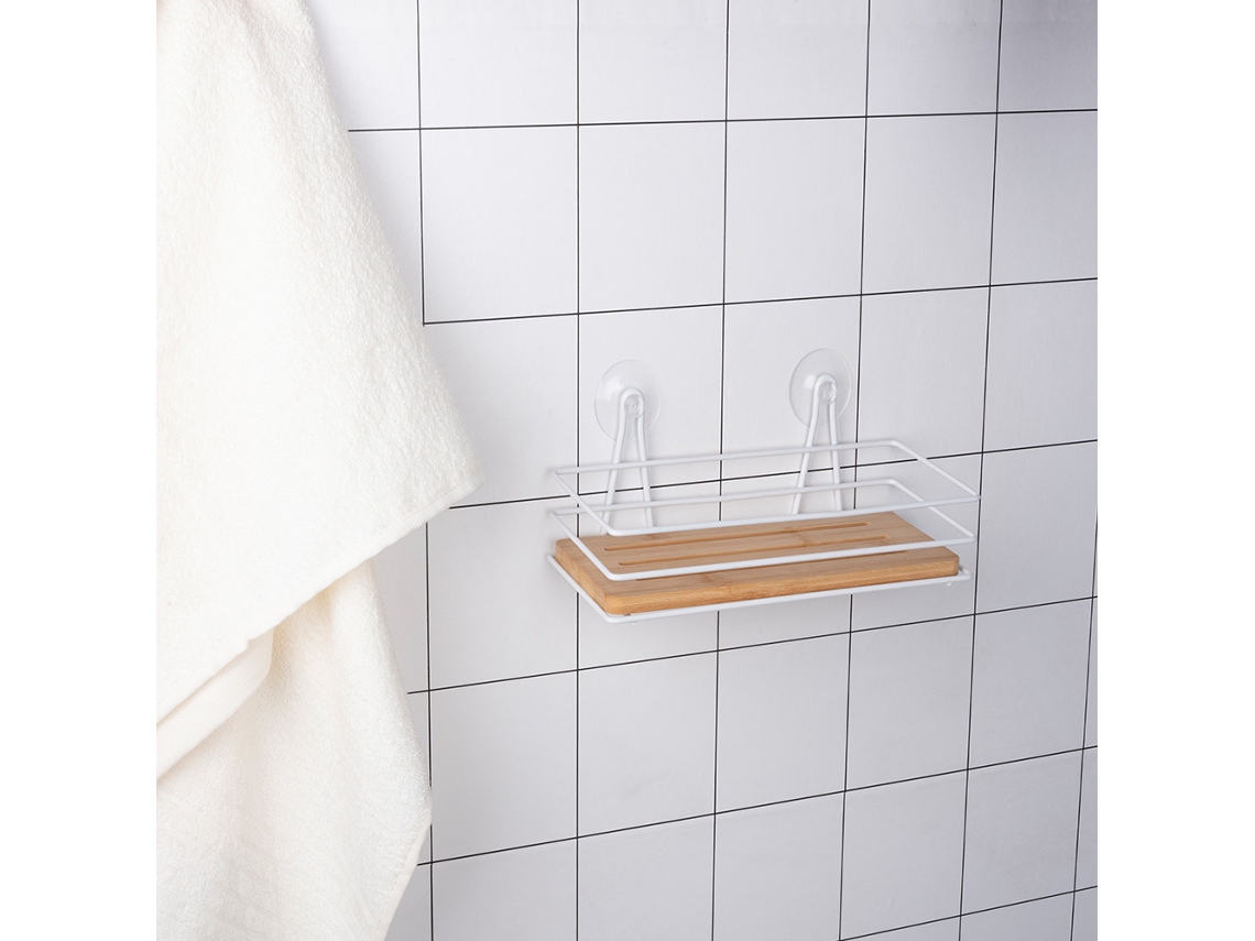 Estante de baño con ventosa madera/blanco Jortmrd