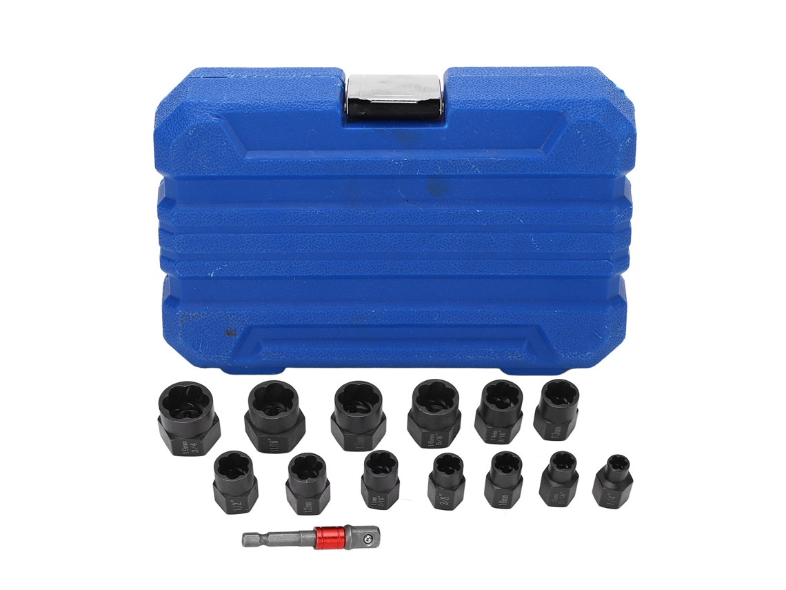 Kit Extractor De Tuercas De 14 Piezas, De Acero Al Cromo-molibdeno De 3/8 Pulg., Para Pernos Hexagonales Dañados U Oxidados.