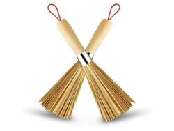 2 Cepillos De Bambú Para Wok, Cepillos De Cocina, Limpieza De Ollas Y Platos, 22cm