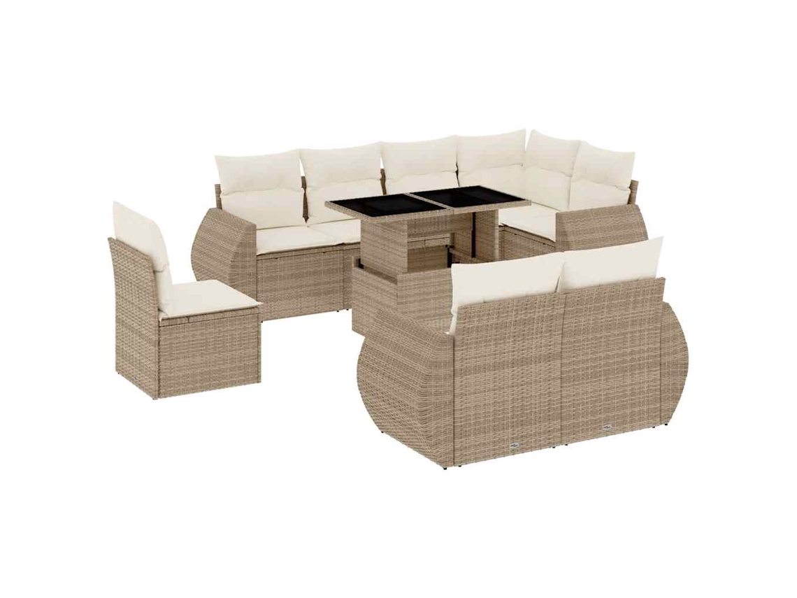 Conjunto 9 de sofás de jardín VIDAXL con cojines ratán sintético beige
