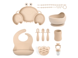 Set De Cubiertos Bebé Chrui 6+ Meses Plato Cangrejo + Vaso Babero 11 Piezas (beige)