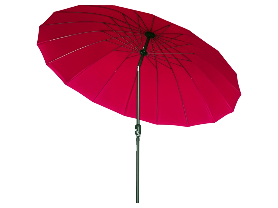 VPMKP - Sombrilla redonda Outsunny inclinable, 18 varillas, manivela, metal, fibra de vidrio, Ø2,5 m, rojo vino