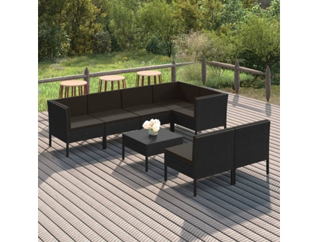 Conjunto 8 de muebles de jardín VIDAXL y cojines ratán sintético negro