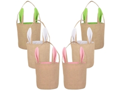 2026-6 Canastas De Conejo Pascua Con Orejas, Bolsas De Lona Reutilizables Para Cazar Huevos Y Regalos