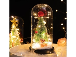 Adornos navideños hechos con cedro y luces LED con apariencia de cristal.
