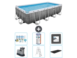 Piscina BESTWAY Rectangular Power Steel - Estampado Ratán - 549 x 274 x 122 - Incluye Bomba - Escalera - Cobertor Accesorios CB31