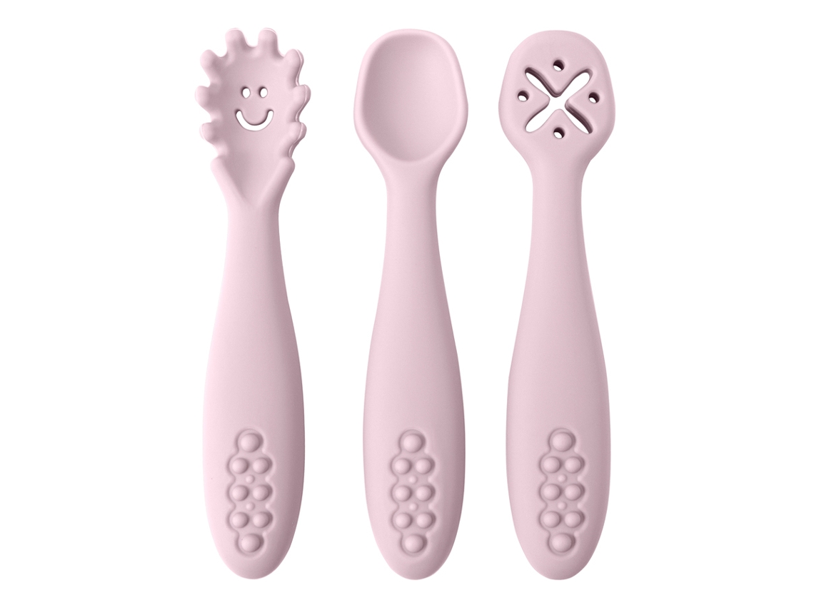(violeta Claro) Juego De Vajilla De Silicona Para Bebé De 3 Piezas, Que Incluye Una Cuchara Y Un Tenedor Suaves.