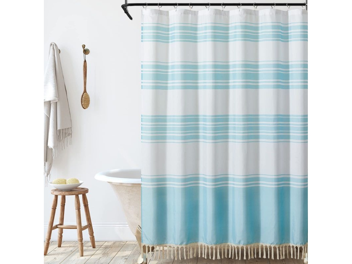 2026-cortina De Ducha Azul Y Blanca Moderna Con Rayas (180x180) Para Baño, Repelente Al Agua Y Fácil De Limpiar