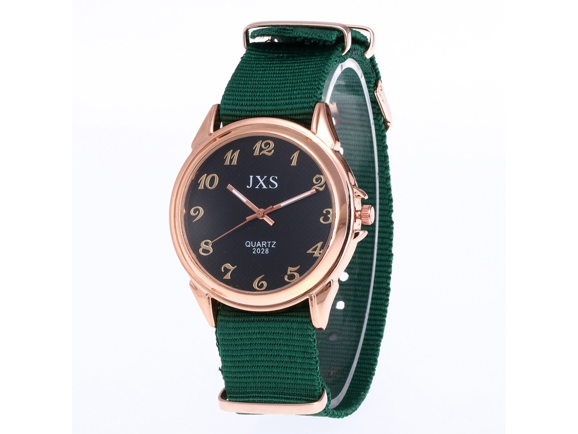 Reloj De Pulsera De Cuarzo Unisex Con Correa De Nylon Verde Estilo Casual