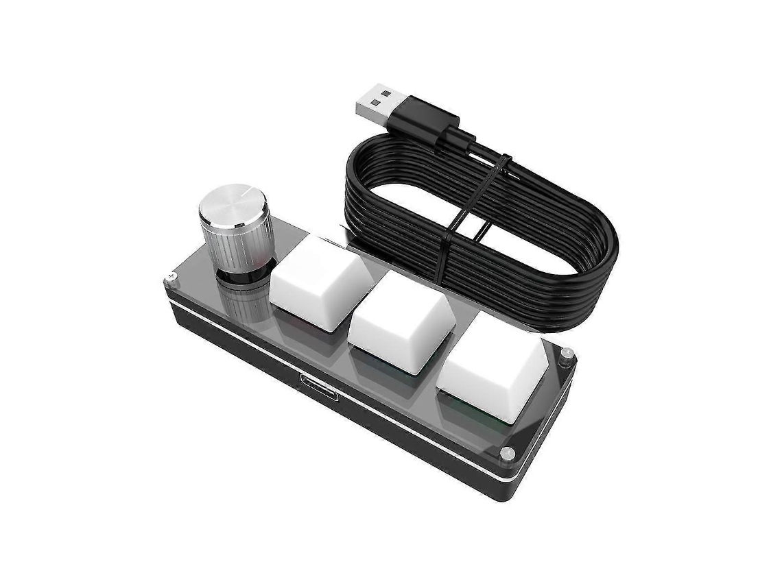 Mini teclado mecánico con cable USB de tres teclas, control rápido de volumen para oficina y portátil, blanco Everley891
