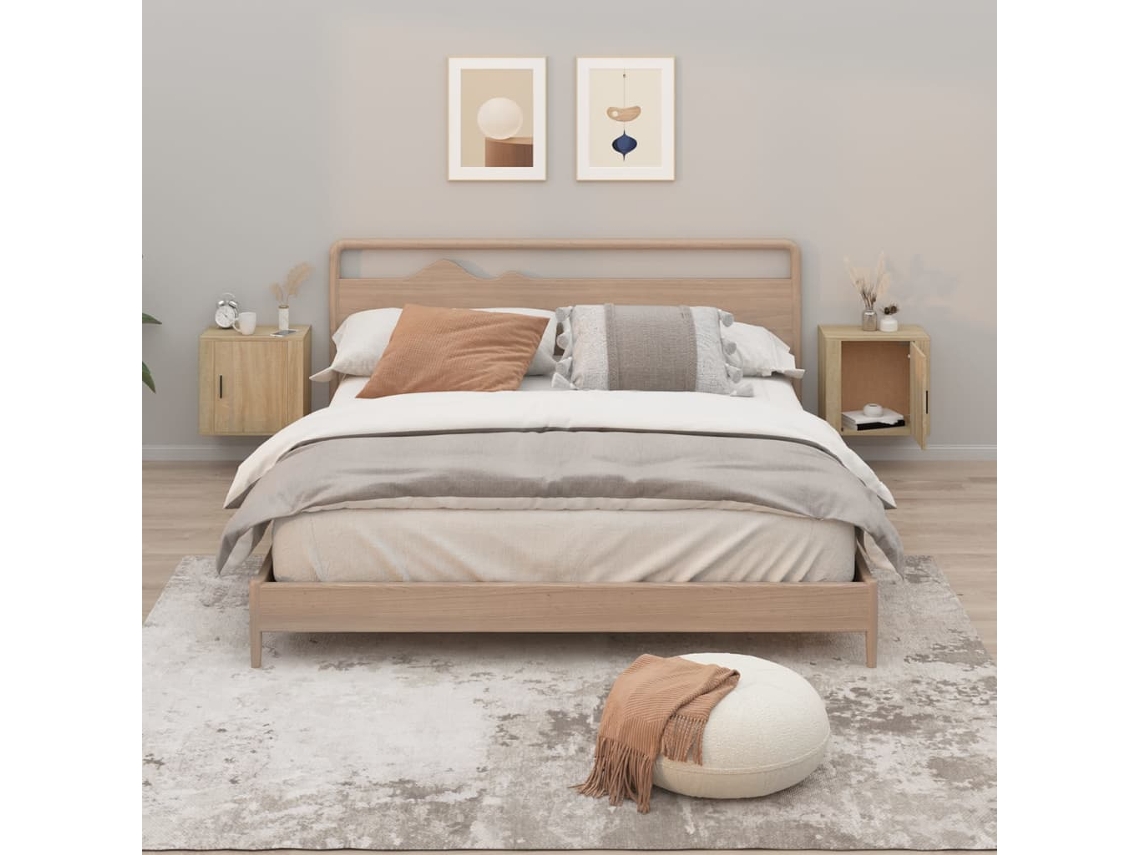 Mesitas de Noche Pared 2 Pzs 50X30X47 Cm Color Roble Sonoma