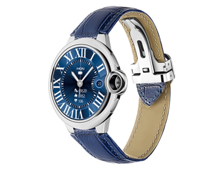 EKO Reloj conectado 5.0 con micrófono y correa de piel con hebilla desplegable Azul