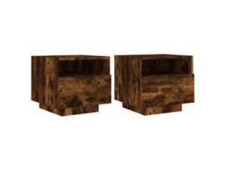 Maison Exclusive - Mesitas De Noche Con Luces Led 2 Uds Roble Ahumado 40x39x37 Cm