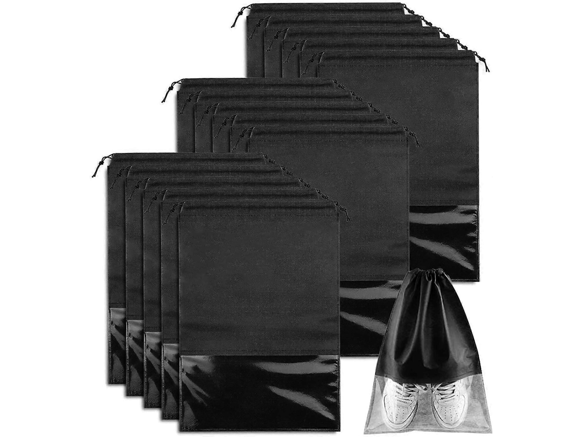 15 bolsas grandes portátiles para zapatos, organizador a prueba de polvo y ahorra espacio con bolsillo transparente (negro)