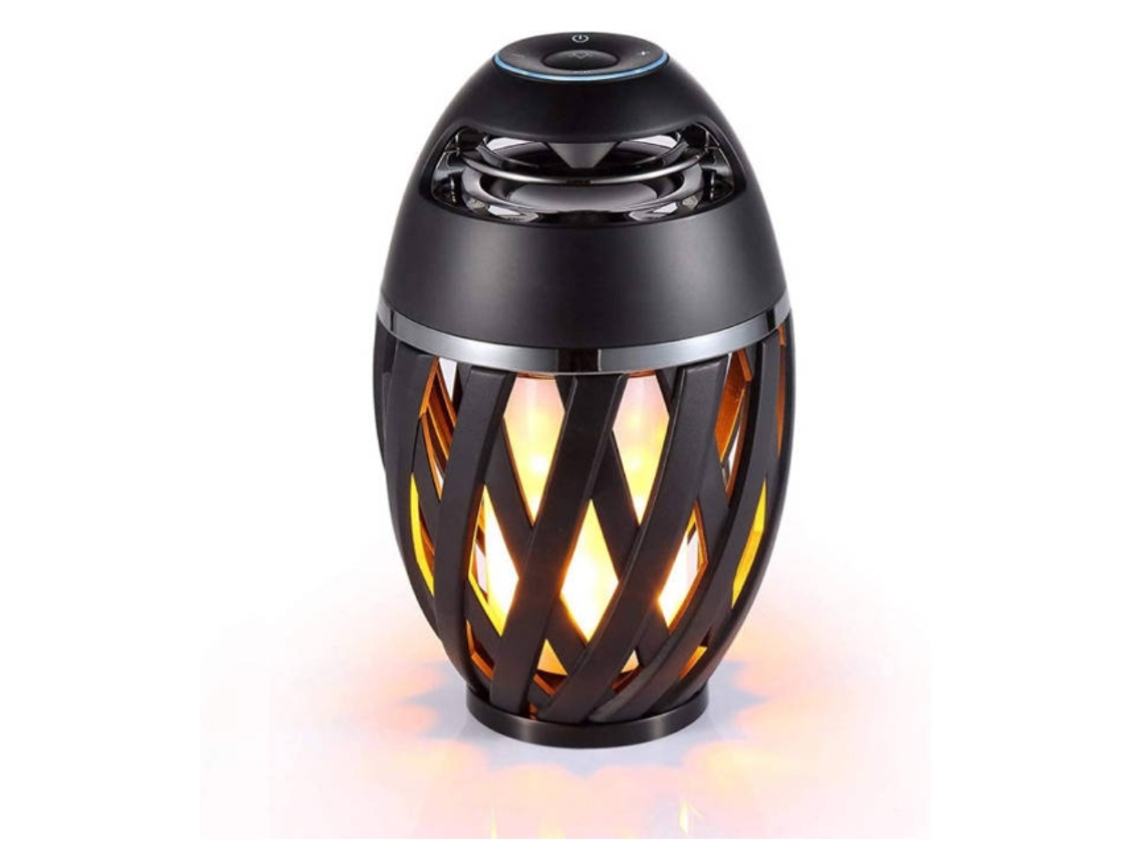 Altavoz Bluetooth con llama LED y atmósfera, linterna HD BT4.2 para iPhone/iPad/Android, color negro, Yizhood