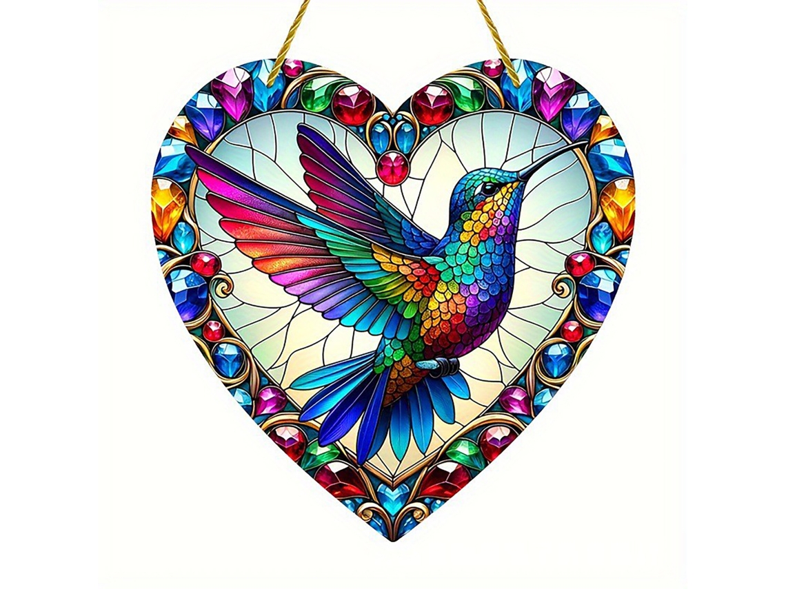 Corazón de colibrí pintado, impresión a doble cara de 20x20cm