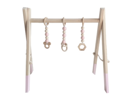 Juego de Gimnasia de Madera, Marco Sensorial, Juguete Con Anillo Para Bebé Rosado