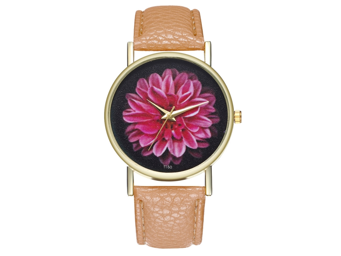 Reloj De Pulsera Informal De Piel Para Mujer Con Movimiento De Cuarzo Y Diseño De Flor De Lirio Estrellado (crema)