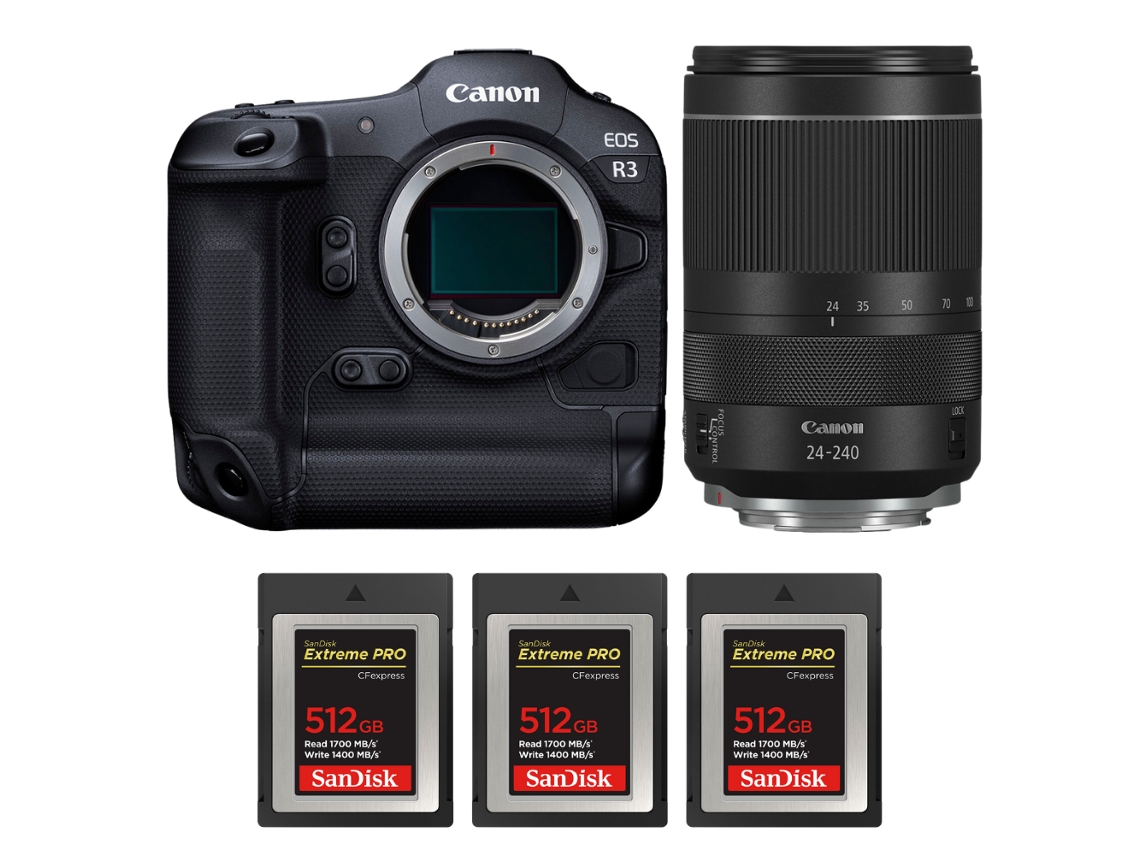 Canon Eos R3 + Rf 24-240mm F/4-6.3 Is Usm + 3 Sandisk 512gb Extreme Pro Cfexpress Type B + Ebook “20 Consejos Para Fotos Que Impactan”