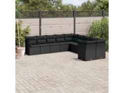 Conjunto de sofá de jardín de 10 piezas con cojines en mimbre sintético negro de DKD Home Decor
