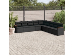 Conjunto de sofá de jardín de 9 piezas con cojines, ratán negro, Dkd Home Decor