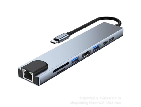 Adaptador USB C Hub 8 en 1 USB C Hub HDMI Ethernet 3 x USB 3.0 Lector de tarjetas SD, Gris CHRONUS