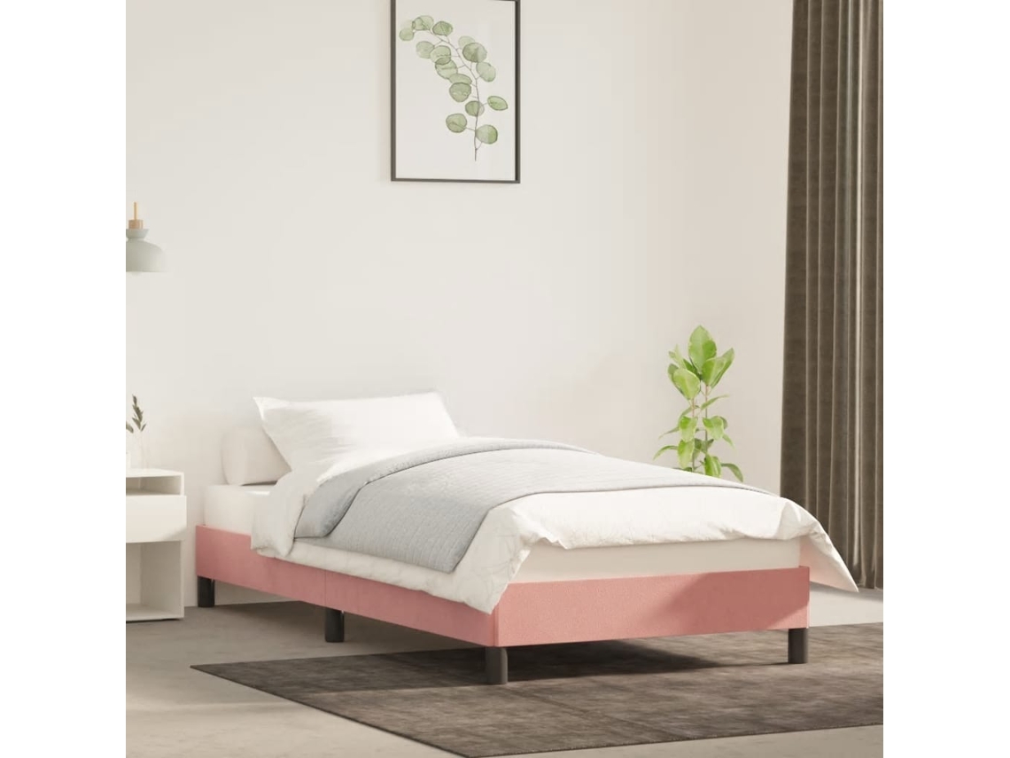 Cama con Plataforma de Terciopelo Rosa (80x200 cm)