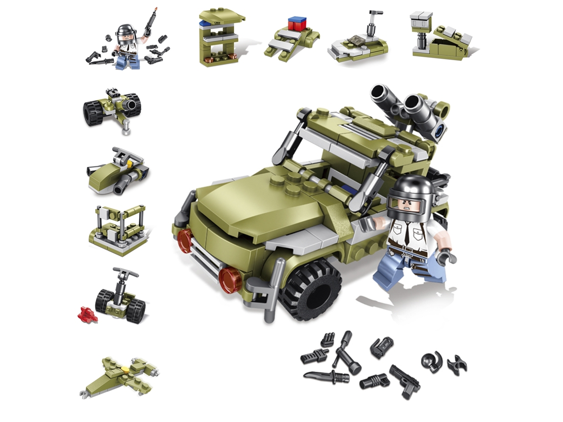 Este Kit De Maquetas Militares Todoterreno 10 En 1 Contiene 215 Piezas. Se Puede Ensamblar En 10 Modelos Individuales. Dimensiones: 18 X 7 X 14 Cm.