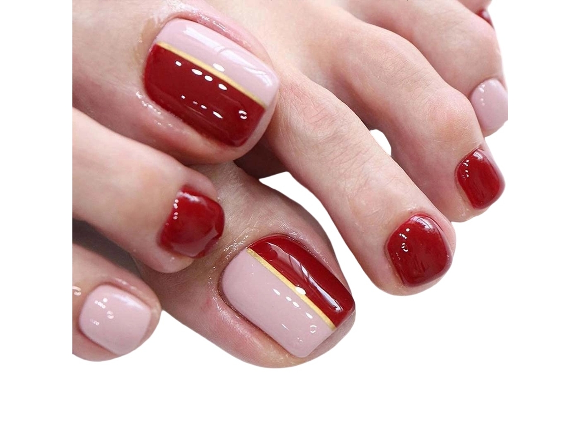 24 uñas postizas acrílicas con purpurina para mujeres y niñas, uñas cuadradas para pedicura.
