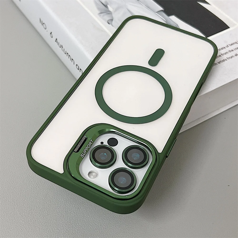 (iphone 16 Pro Max, Verde Oscuro) Funda Magnética Antigolpes, Compatible Con Magsafe, Con Protector De Lente De Cristal