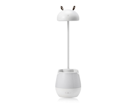Lámpara de escritorio LED con portalápices recargable, luz de radio ajustable, atenuador continuo, recargable, dormitorio por la noche (blanco)