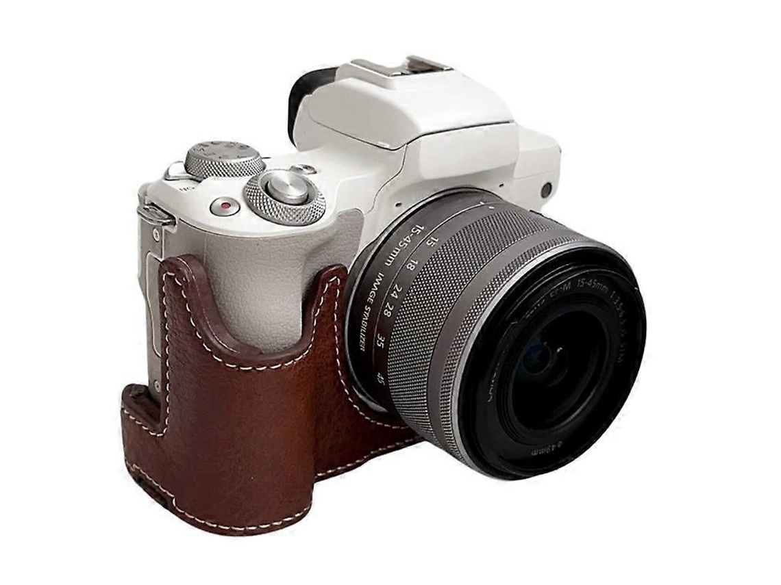 Bolsa de cuero de medio cuerpo para cámara Canon EOS M50 Mark II / M50 / M5 con ranura para batería y textura de búfalo.