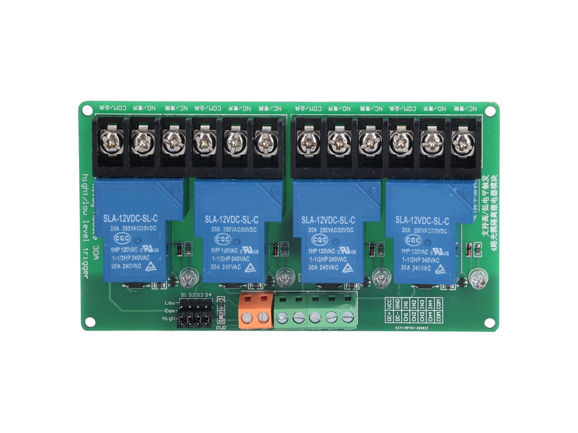 Módulo De Relé De 4 Canales Y 30 A Con Aislamiento Mediante Optoacoplador De Nivel Alto/bajo De 12 V Para Control Automático Plc.