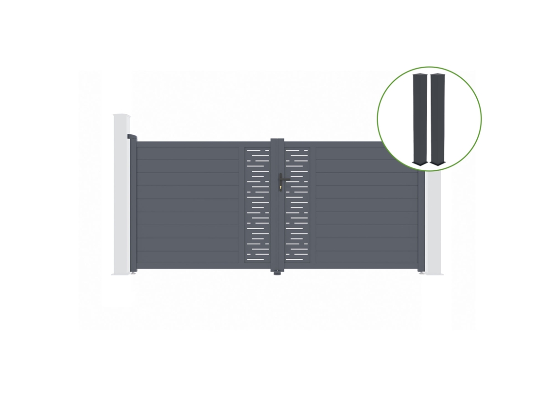 Puerta abatible 3,5m ARLBERG H.160cm aluminio gris 2 postes 20x20cm H.190cm CASANOOV