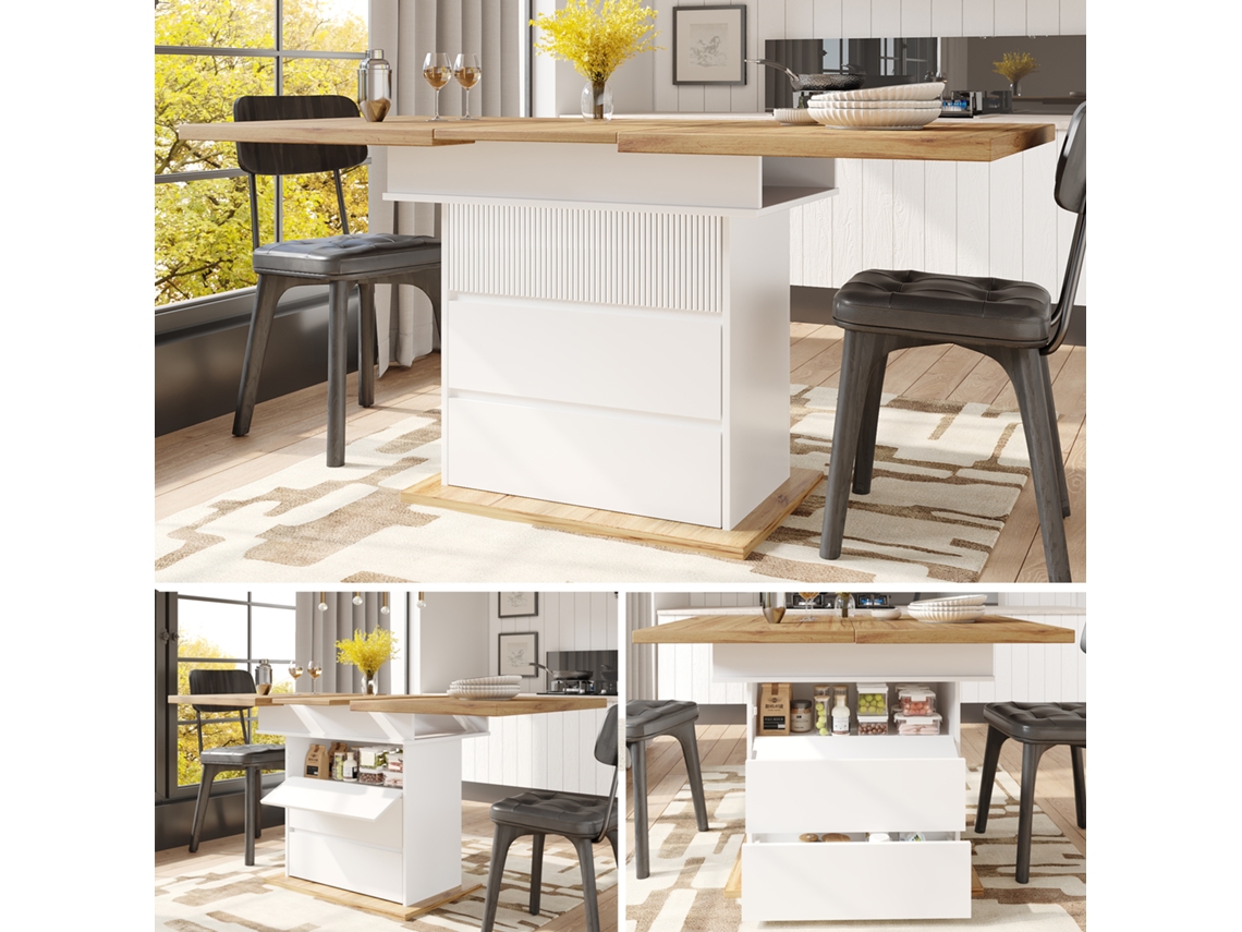 Mesa Extensible Teleskópica 110-140×80cm - Mesa De Cocina Plegable Para 4-6 Personas - Blanco