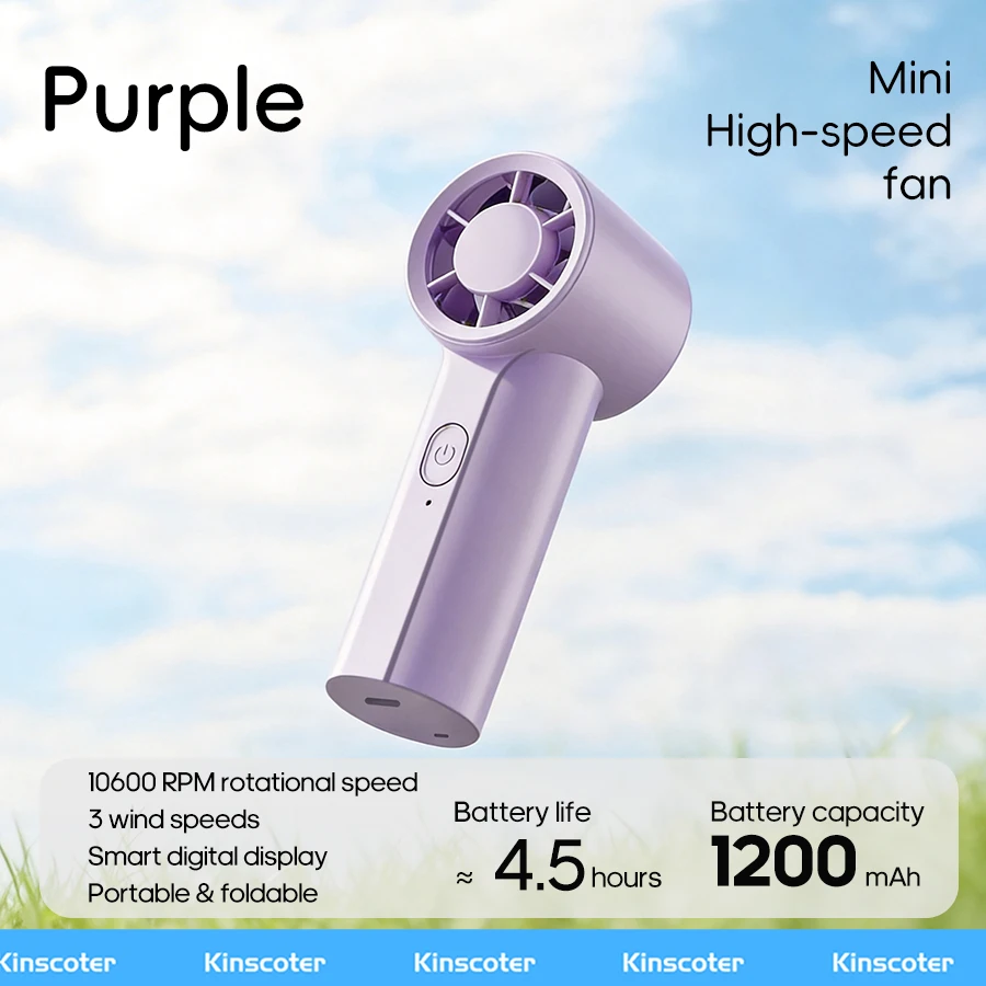 Ventilador Portátil Recargable Silencioso De Alta Velocidad (morado) De 1200 Mah, 3 Velocidades De Viento, Portátil Para Viajes Al Aire Libre.