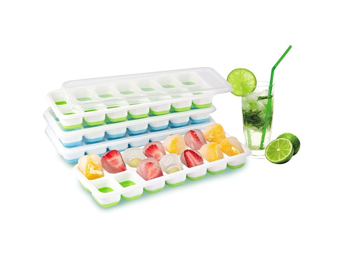 Bandeja De Silicona Reutilizable Para Cubitos De Hielo, Paquete De 4 Unidades Con Tapa Antiderrame, 14 Moldes Para Whisky Y Cócteles.